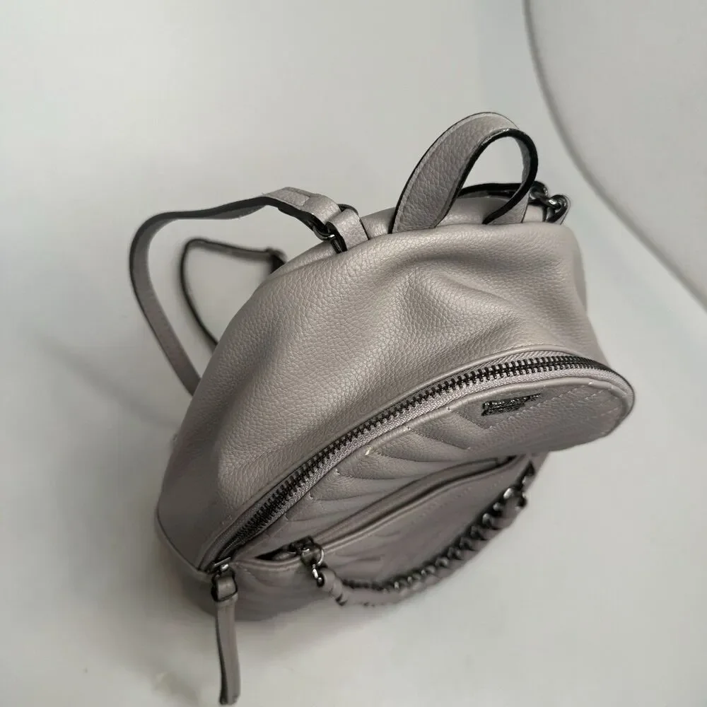 Victoria’s Secret Grey Quilted Mini Backpack Chain Accents 9